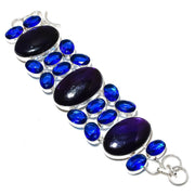 Bracelet Natural Purple Labradorite,Topaz Gemstone 925 Sterling Silver 7-8"