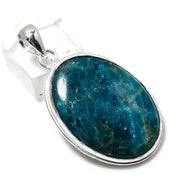 Natural Neon Blue Apatite Gemstone Pendant, Handmade Sterling Silver Pendant"