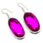 Earring Natural Pink Amethyst Gemstone Handmade 925 Sterling Silver 2.09"