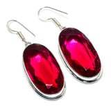 Earring Natural Mozambique Garnet Gemstone 925 Sterling Silver Gift 2.09"