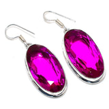 Earring Natural Pink Amethyst Gemstone Handmade 925 Sterling Silver 2.09"