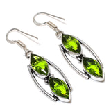 Earring Natural Peridot Gemstone Handmade 925 Sterling Silver Jewelry 2.05"