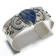 Bangle Natural Lapis Lazuli Gemstone 925 Sterling Silver Cuff Adjustable