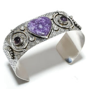 Bangle Natural Lepidolite Stone Gemstone 925 Sterling Silver Cuff Adj.