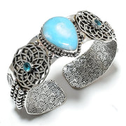 Bangle Natural Republic Larimar Gemstone 925 Sterling Silver Cuff Adj.