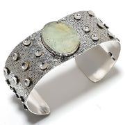 Bangle Natural Prehnite Gemstone 925 Sterling Silver Cuff Adjustable