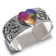 Bangle Natural Rainbow Solar Quartz Gemstone 925 Sterling Silver Cuff Adj.