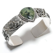 Bangle Natural Prehnite Gemstone 925 Sterling Silver Cuff Adjustable