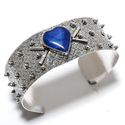 Bangle Natural Lapis Lazuli Gemstone 925 Sterling Silver Cuff Adjustable