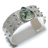 Bangle Natural Prehnite Gemstone 925 Sterling Silver Cuff Adjustable