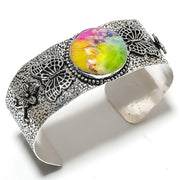 Bangle Natural Rainbow Solar Quartz Gemstone 925 Sterling Silver Cuff Adj.