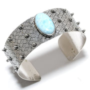 Bangle Natural Republic Larimar Gemstone 925 Sterling Silver Cuff Adj.