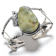 Bangle Natural Prehnite Gemstone 925 Sterling Silver Cuff Adjustable