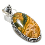 Natural Ocean Jasper Gemstone Pendant, Handmade Sterling Silver Pendant"