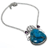 Necklace Natural Neon Blue Apatite,Amethyst Stone 925 Sterling Silver