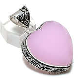 Natural Pink Chalcedony Gemstone Pendant, Heart Shape Pendant, Sterling Silver Pendant"