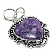 Natural Lepidolite Gemstone Pendant, Sterling Silver Pendant"