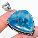 Neon Blue Apatite Gemstone Pendant, Handmade Sterling Silver Pendant"