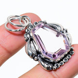 Pink Kunzite Gemstone Pendant, Handmade Pendant, Sterling Silver Pendant"