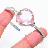 Bangle Natural Pink Kunzite Gemstone 925 Sterling Silver Cuff Adjustable