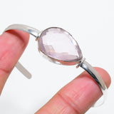 Bangle Natural Pink Kunzite Gemstone 925 Sterling Silver Cuff Adjustable