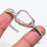 Bangle Natural Pink Kunzite Gemstone 925 Sterling Silver Cuff Adjustable