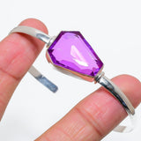 Bangle Natural Pink Amethyst Gemstone 925 Sterling Silver Cuff Adjustable