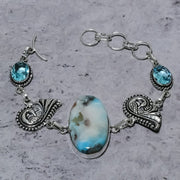 Bracelet Natural Republic Larimar,Blue Topaz Stone 925 Sterling Silver 7-8"