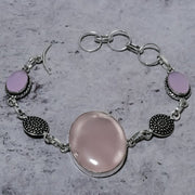 Bracelet Natural Rose Quartz, Chalcedony Gemstone 925 Sterling Silver 7-8"