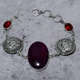 Bracelet Natural Pink Labradorite, Garnet Gemstone 925 Sterling Silver  7-8"