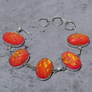 Natural Orange Triplet Opal Gemstone Silver Bracelet