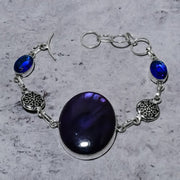 Bracelet Natural Purple Labradorite,Topaz Gemstone 925 Sterling Silver 7-8"