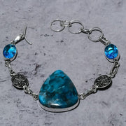Bracelet Natural Neon Blue Apatite,Blue Topaz 925 Sterling Silver 7-8"