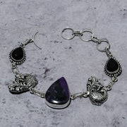 Bracelet Natural Russian Charoite,Amethyst Stone 925 Sterling Silver 7-8"