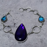 Bracelet Natural Purple Labradorite,Topaz Gemstone 925 Sterling Silver 7-8"