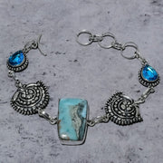 Bracelet Natural Republic Larimar,Blue Topaz Stone 925 Sterling Silver 7-8"