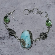 Bracelet Natural Republic Larimar,Tsavorite Stone 925 Sterling Silver 7-8"