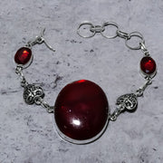 Bracelet Natural Red Labradorite, Garnet Gemstone 925 Sterling Silver 7-8"