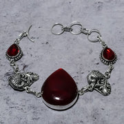 Bracelet Natural Red Labradorite, Garnet Gemstone 925 Sterling Silver 7-8"