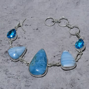 Bracelet Natural Owhyee Opal, Blue Topaz Gemstone 925 Sterling Silver 7-8"
