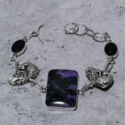 Bracelet Natural Russian Charoite, Spinel Gemstone 925 Sterling Silver 7-8"