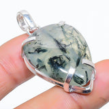 Natural Prehnite Gemstone Pendant,  Handmade Sterling Silver Pendant"