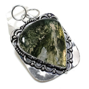 Natural Moss Agate Gemstone Pendant, Handmade Sterling Silver Pendant"