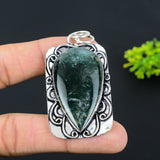 Natural Moss Agate Gemstone Pendant, Handmade Sterling Silver Pendant"