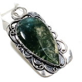 Natural Moss Agate Gemstone Pendant, Handmade Sterling Silver Pendant"