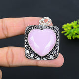 Pink Chalcedony Gemstone Pendant, Heart Shape Chalcedony Pendant, Sterling Silver Pendants"