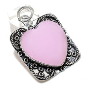 Pink Chalcedony Gemstone Pendant, Heart Shape Chalcedony Pendant, Sterling Silver Pendants"