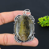 Natural Lodolite Quartz Gemstone Pendant, Sterling Silver pendant"