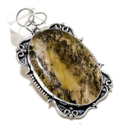 Natural Lodolite Quartz Gemstone Pendant, Sterling Silver pendant"