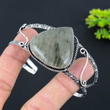 Bangle Natural Lodolite Quartz Gemstone 925 Sterling Silver Cuff Adjustable